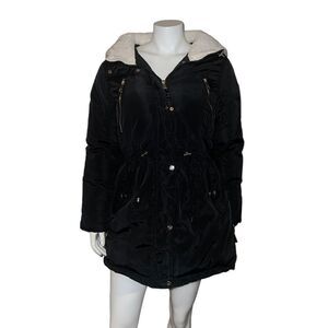 Bebe Womens Faux Sherpa Hood Anorak Coat OLYA229H Black Large NWT NWD